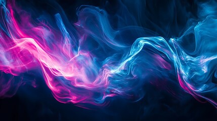 Fototapeta premium Flowing Metallic glass Waves in Neon Blue and Pink on Dark Background - Abstract Design Concept