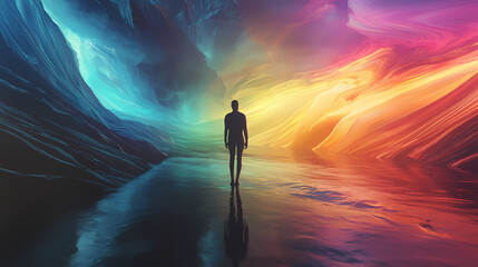 Obraz premium Dive into a mesmerizing dreamscape where abstract patterns flicker with the colors of the rainbow. Dreamscape. Illustration