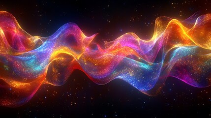 Obraz premium Flowing Metallic glass Waves in Neon Blue and Pink on Dark Background - Abstract Design Concept