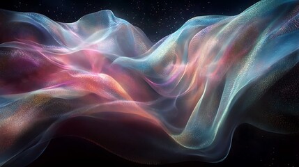 Flowing Metallic glass Waves in Neon Blue and Pink on Dark Background - Abstract Design Concept
