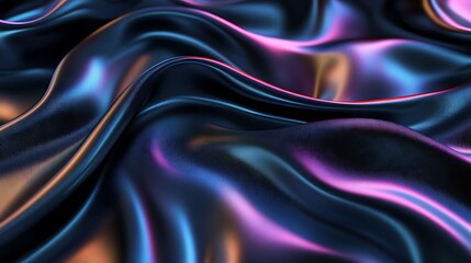 Obraz premium Flowing Metallic glass Waves in Neon Blue and Pink on Dark Background - Abstract Design Concept