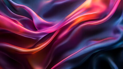 Obraz premium Flowing Metallic glass Waves in Neon Blue and Pink on Dark Background - Abstract Design Concept