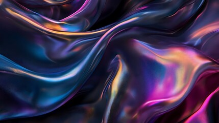 Fototapeta premium Flowing Metallic glass Waves in Neon Blue and Pink on Dark Background - Abstract Design Concept