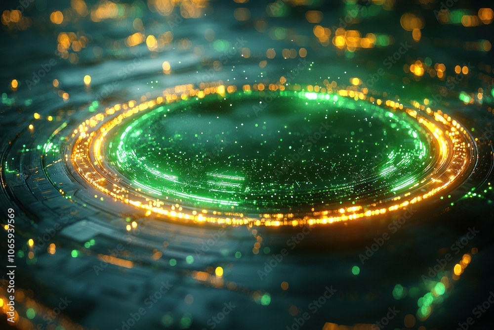 Poster abstract green and orange circular light display