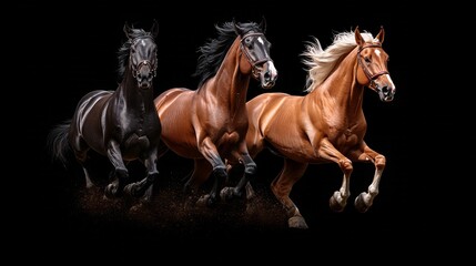 Obraz premium Galloping Black Horse Running Isolated on Transparent Background