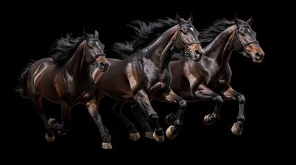 Obraz premium Set of Black Horses Running and Galloping
