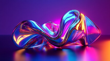 Obraz premium Flowing Metallic glass Waves in Neon Blue and Pink on Dark Background - Abstract Design Concept