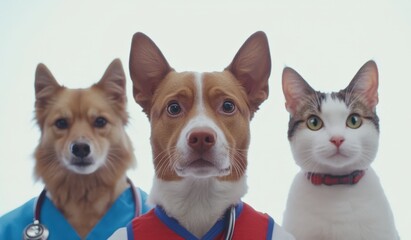 Obraz premium Veterinary team of pets posing for a photo
