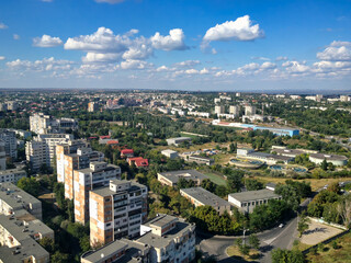 Obraz premium Galati city in Romania aerial view, showing town, blocks, flats and part of the Danube