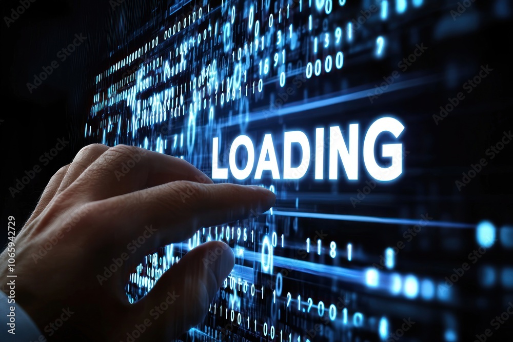 Aufkleber Hand Interacting with a Loading Screen Displaying Binary Code