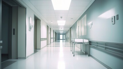 Obraz premium Clean Hospital Corridor with Medical Equipment