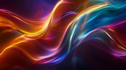 Fototapeta premium Flowing Metallic glass Waves in Neon Blue and Pink on Dark Background - Abstract Design Concept