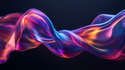 Fototapeta premium Flowing Metallic glass Waves in Neon Blue and Pink on Dark Background - Abstract Design Concept