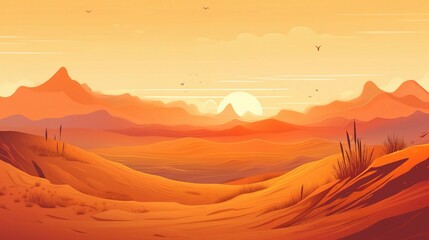 Desert Landscape with Sunset in Warm Tones