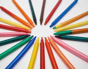 Fototapeta premium Bright multi -colored felt -tip pens on a white background.