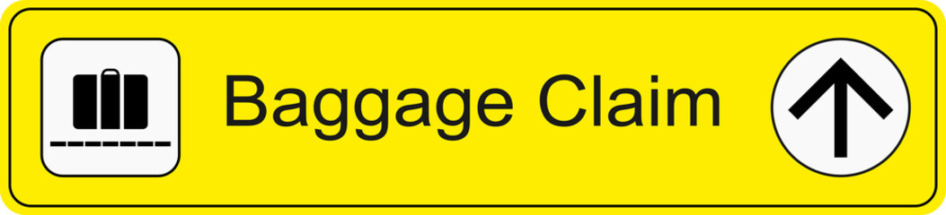 Yellow and black transparent PNG file of airport information terminal sign showing the direction of baggage claim