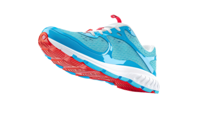 Blue running shoe with red sole on a white isolate background