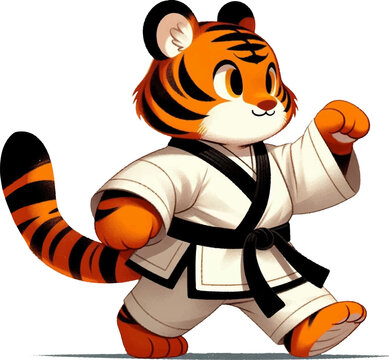 cute cartoon tiger in karate and taekwondo kimono 