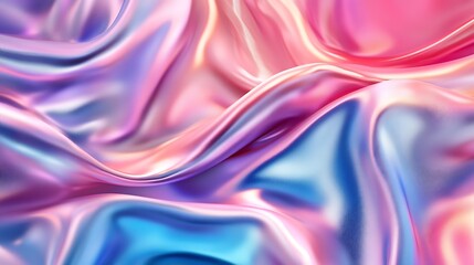 Obraz premium Flowing Metallic glass Waves in Neon Blue and Pink on Dark Background - Abstract Design Concept