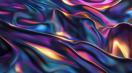 Obraz premium Flowing Metallic glass Waves in Neon Blue and Pink on Dark Background - Abstract Design Concept