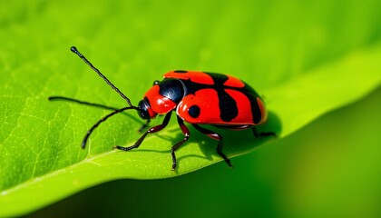 Vibrant Ladybug Explores a Lush Green Leaf
