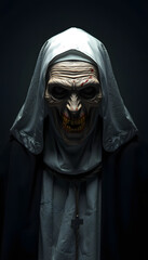 old cursed nun isolated with white highlights, png