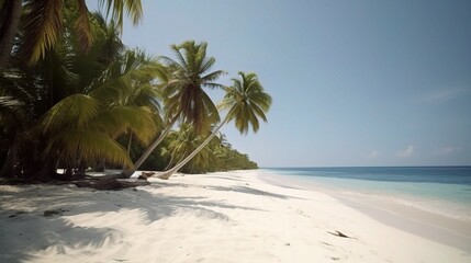 Obraz premium Tropical Beach with Palm Trees and Clear Blue Water