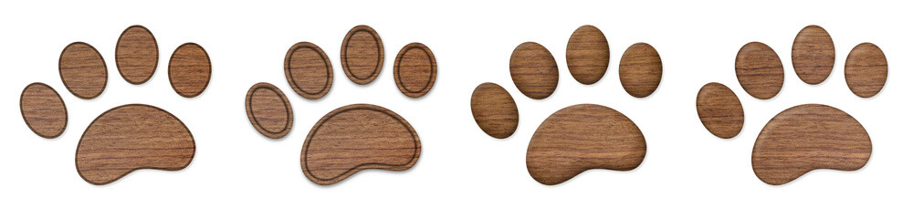 立体的な茶色い木製の肉球のアイコンのセット