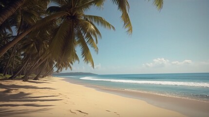 Obraz premium Serene Tropical Beach with Palm Trees and Clear Sky