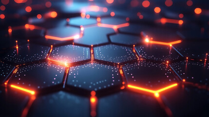 abstract technology background featuring a hexagonal pattern, symbolizing interconnectedness and innovation. The design embodies a futuristic aesthetic, perfect for tech-related projects and digital t