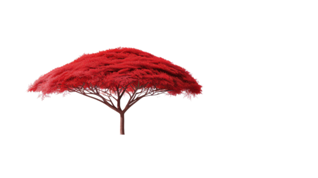 Vibrant red tree, white isolate background