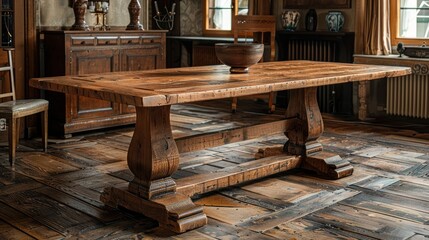 Rustic Wooden Table in a Classic Interior