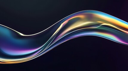 Flowing Metallic glass Waves in Neon Blue and Pink on Dark Background - Abstract Design Concept