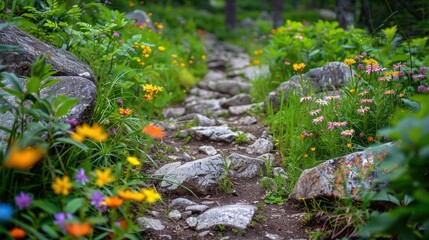 Obraz premium Wildflowers Along a Mountain Trail
