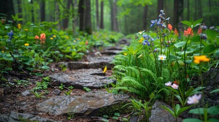 Fototapeta premium Forest Path with Flowers