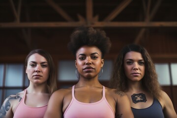 Fototapeta premium Portrait of a confident bodu positive diverse group of women in gym