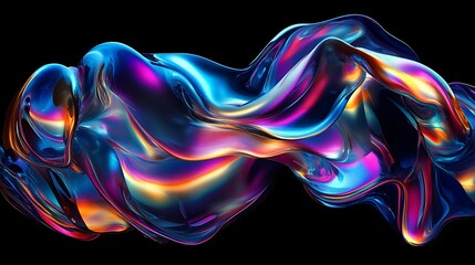 Obraz premium Flowing Metallic glass Waves in Neon Blue and Pink on Dark Background - Abstract Design Concept