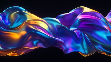 Obraz premium Flowing Metallic glass Waves in Neon Blue and Pink on Dark Background - Abstract Design Concept