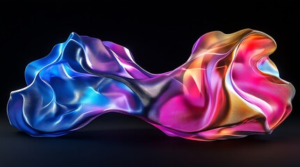 Fototapeta premium Flowing Metallic glass Waves in Neon Blue and Pink on Dark Background - Abstract Design Concept