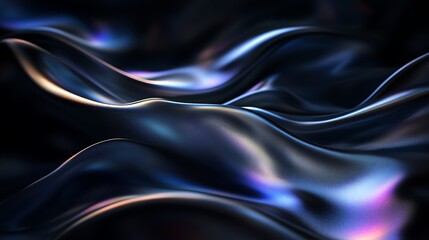 Fototapeta premium Flowing Metallic glass Waves in Neon Blue and Pink on Dark Background - Abstract Design Concept