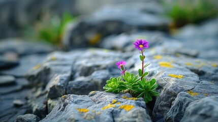 A Purple Flower Blooming on a Rocky Mountain