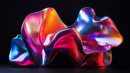 Obraz premium Flowing Metallic glass Waves in Neon Blue and Pink on Dark Background - Abstract Design Concept