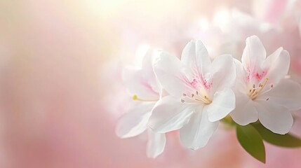 Obraz premium Delicate white flowers with pink centers on a soft pink background.