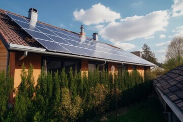 Solar panels on roof of modern house