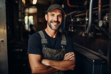 Fototapeta premium Portrait of a smiling middle aged plumber