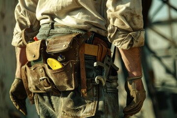 Close up of a maintenance worker with a bag and tool kit