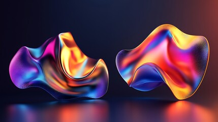 Obraz premium Flowing Metallic glass Waves in Neon Blue and Pink on Dark Background - Abstract Design Concept