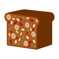 Nut Bread. Freshly baked nut bread. Slice of walnut bread vector illustration. Grandma's Homemade Nut Bread