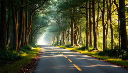 Fototapeta premium Vintage magic forest road isolated with white highlights, png