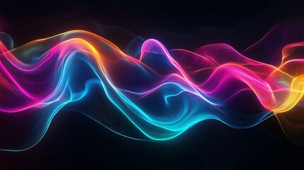 Fototapeta premium Flowing Metallic glass Waves in Neon Blue and Pink on Dark Background - Abstract Design Concept